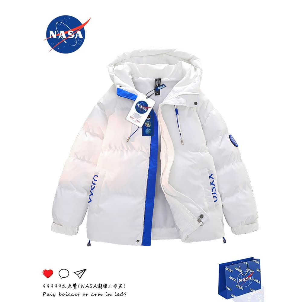 NASA Co-Branded Pão Acolchoado Jaqueta Homens Inverno Street Wear Engrossado Quente Com Capuz Jaqueta Acolchoada Casaco
