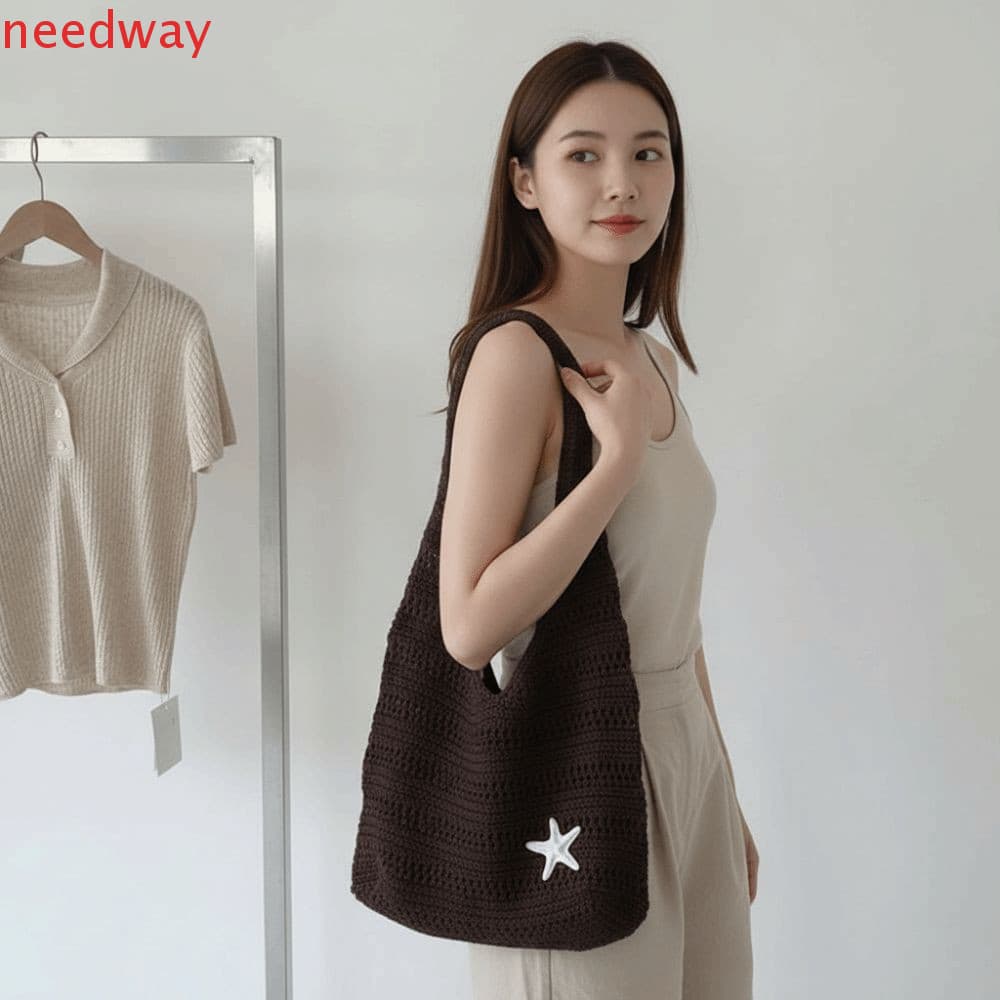 NEEDWAYB Bolsa De Crochê Boêmia , Padrão Oco Intrincado , Leve Com Decoração De Estrela Do Mar