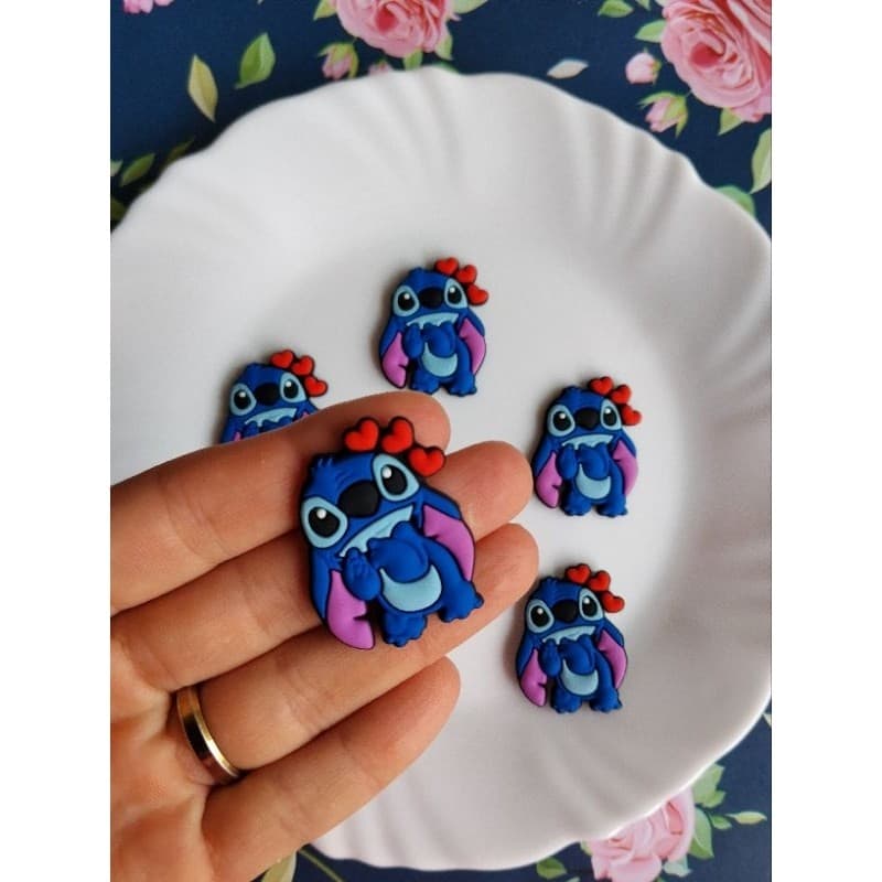 Aplique Emborrachado  Stitch 3 Corações 10 UNIDADES