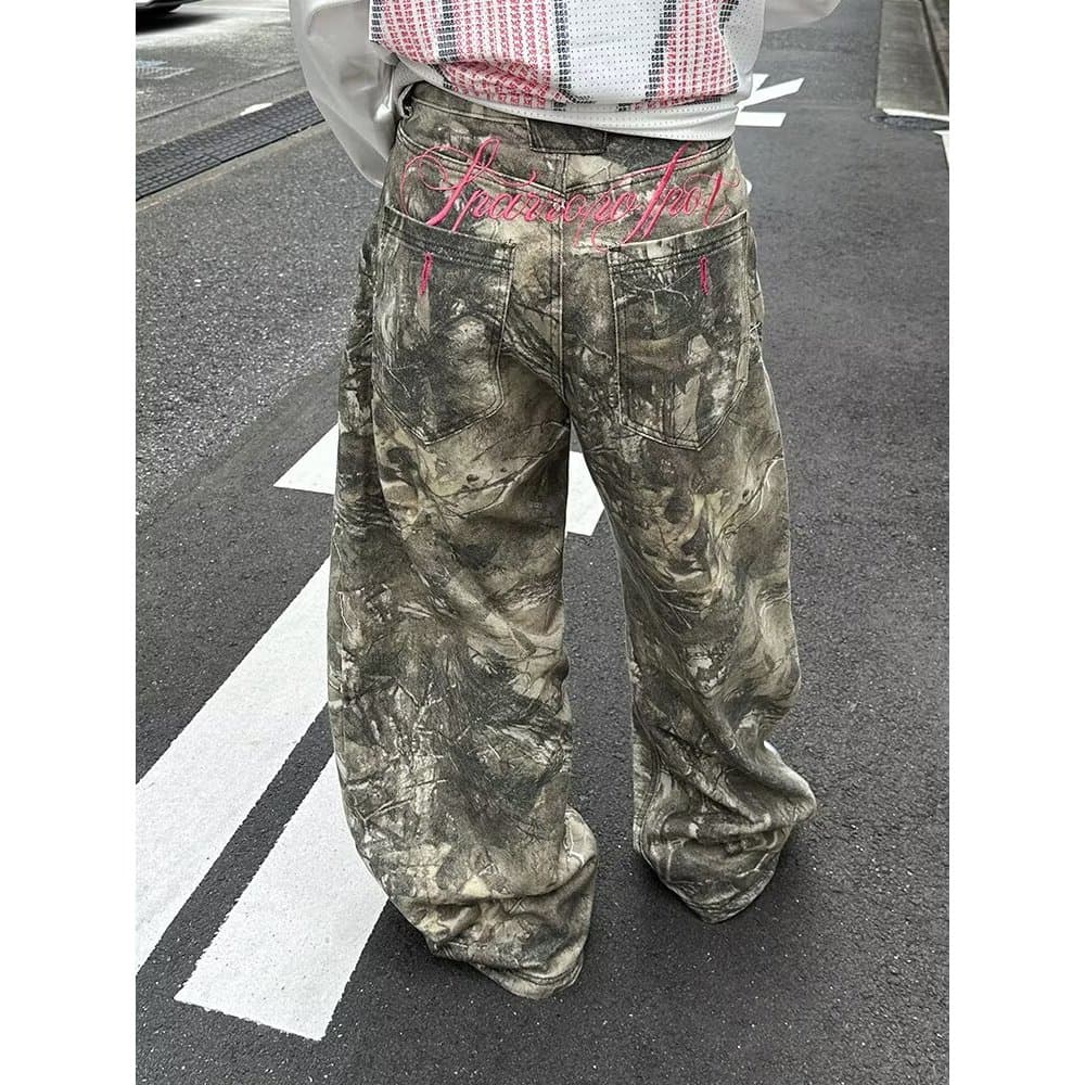 Original americano camuflagem calças macacão indústria pesada solto High street Retro em linha reta dança de rua calças