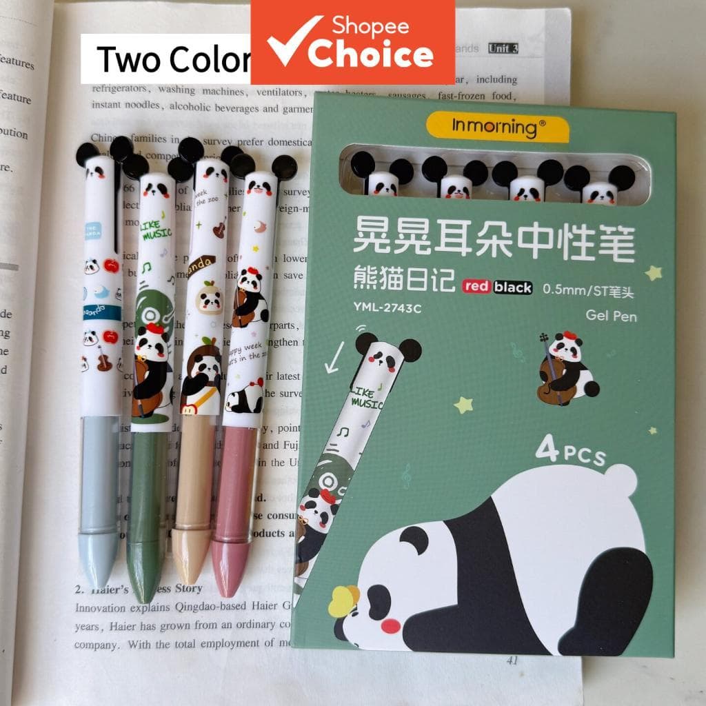 Canetas De Gel Adorável Conjunto De Panda Multicolorido , Papelaria Estética , Tom Duplo , Tinta Preta E Vermelha , Pont
