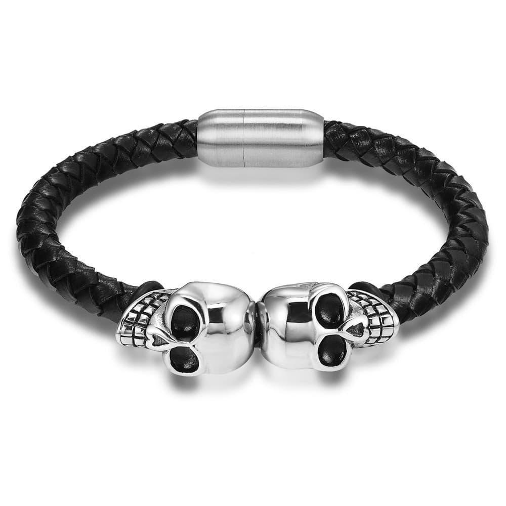Varejo Moda Couro Genuíno Crânio Homem Pulseiras & Pulseira Para Jóias Com Proteção De Cor