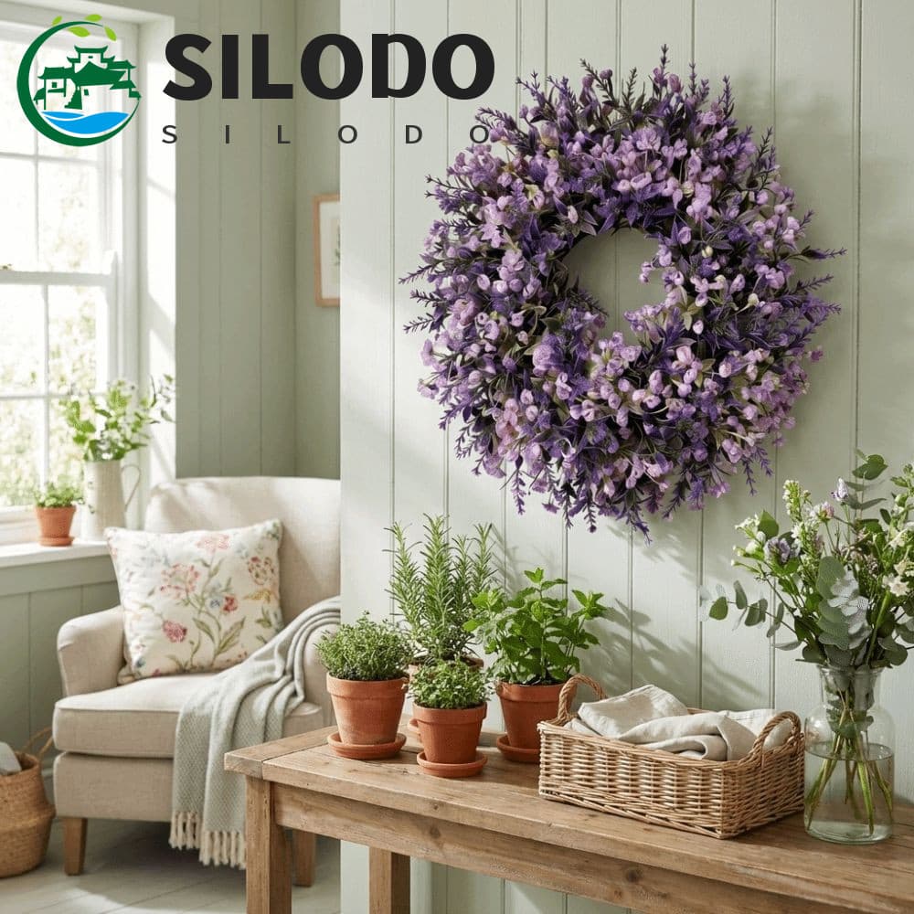 Coroa De Lavanda Artificial SILODO , Guirlanda Floral De Cores Vivas E Frescas De Flores Falsas De Plástico