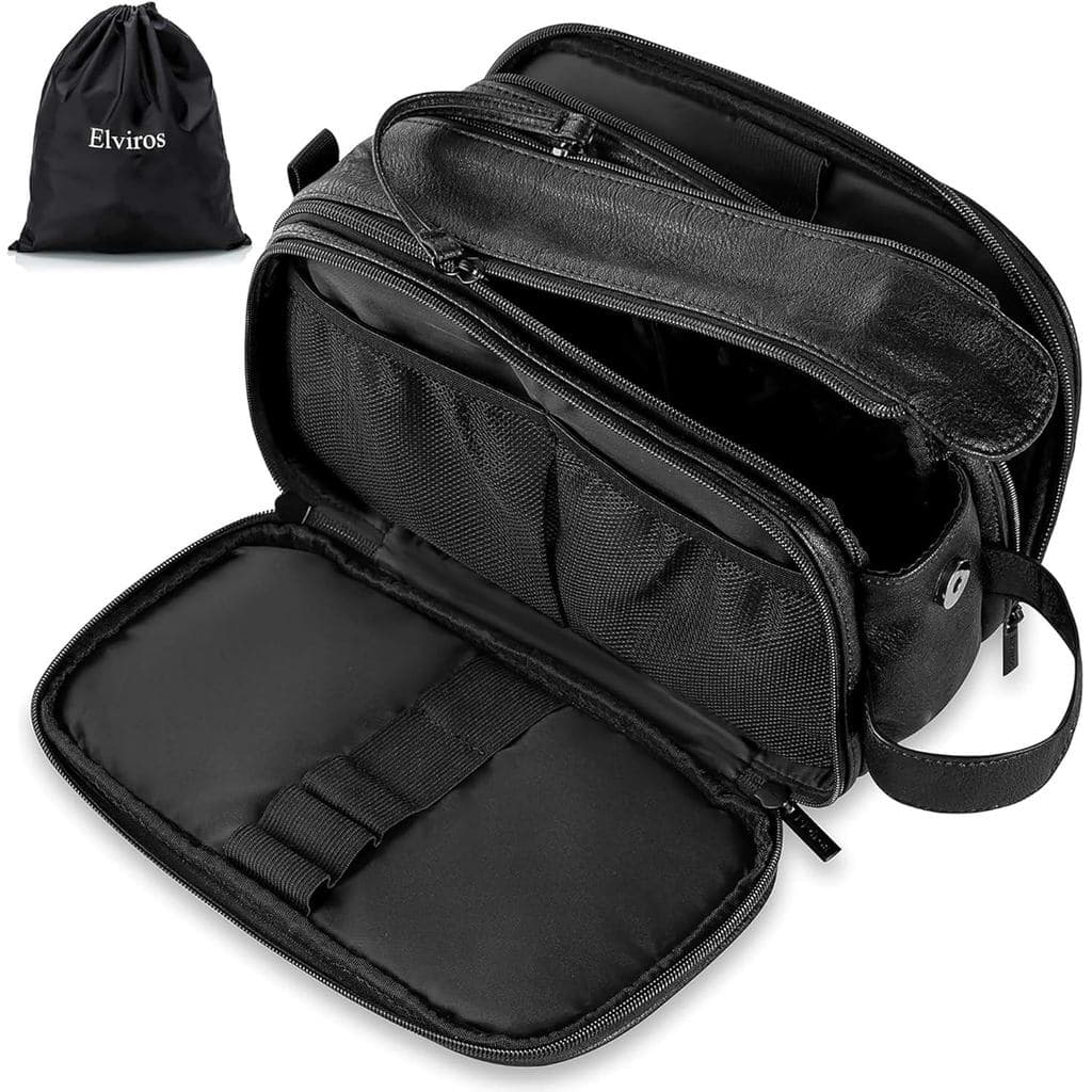 Elviros Bolsa de Higiene Masculina em Couro PU Resistente à Água, Grande, para Viagem, Kit de Barbear, Organizador de Pr