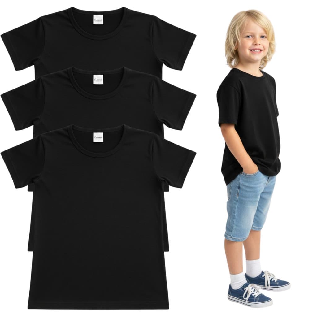 Camiseta Escolar Infantil Preto Lisa Manga Curta 100% Algodão - Básicas Menino Uniforme  Dia