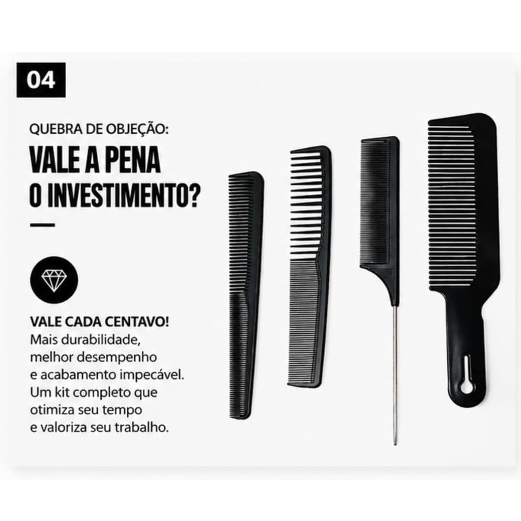Kit com 4 Pentes Carbon Antiestáticos Profissionais