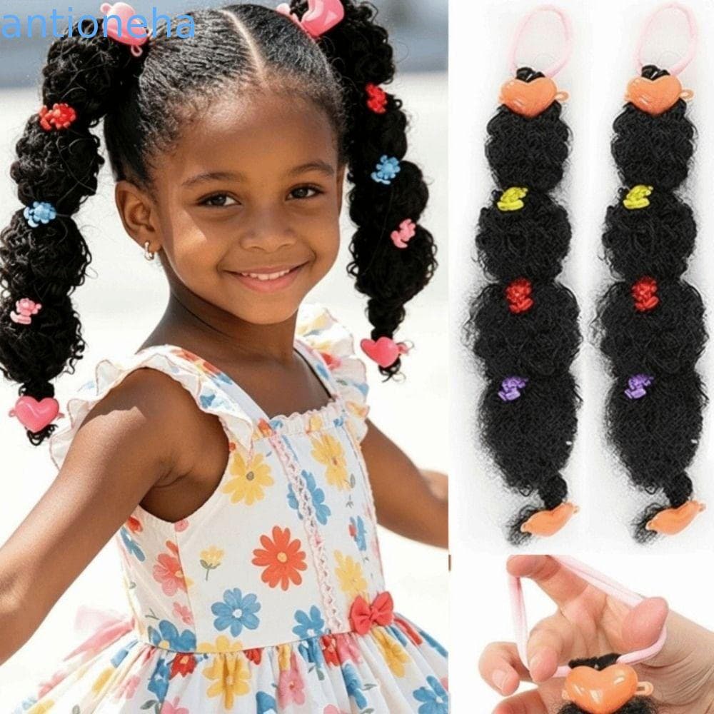ANTIONEHA 2 Peças De Rabo De Cavalo Infantil Com Trança De Bolha , Extensão De Cabelo Sintético , Natural
