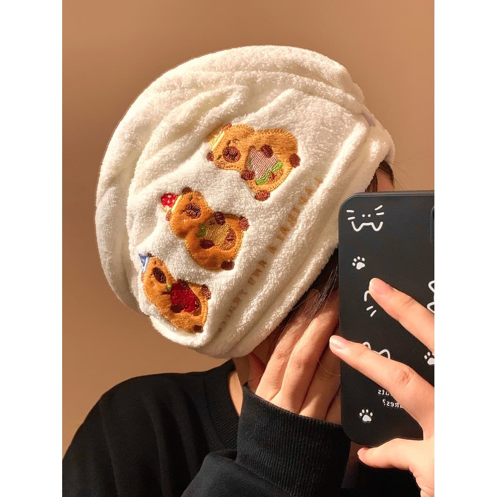 Touca de secagem de cabelo Kapibara fofa feminina Super absorvente toalha de cabelo de secagem rápida Shampoo engrossado