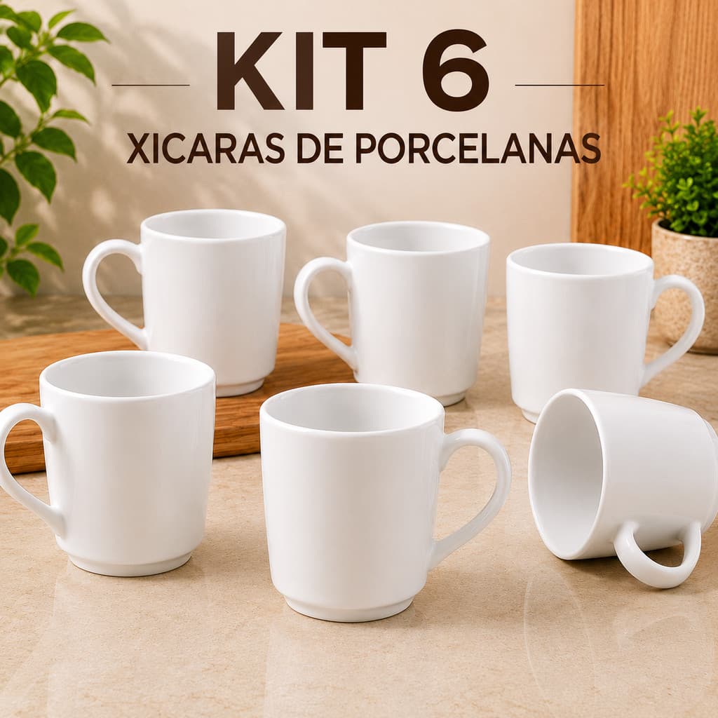 Jogo 6 xícaras de café chá em porcelana na cor branca capacidade 60 ml mesa posta barato promoção