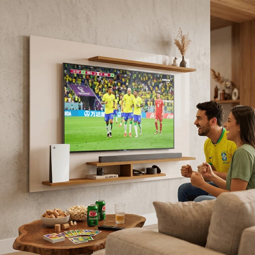 Painel Estante Rack para Tv até 50 Polegadas Compacto para Sala de Estar Copa do Mundo