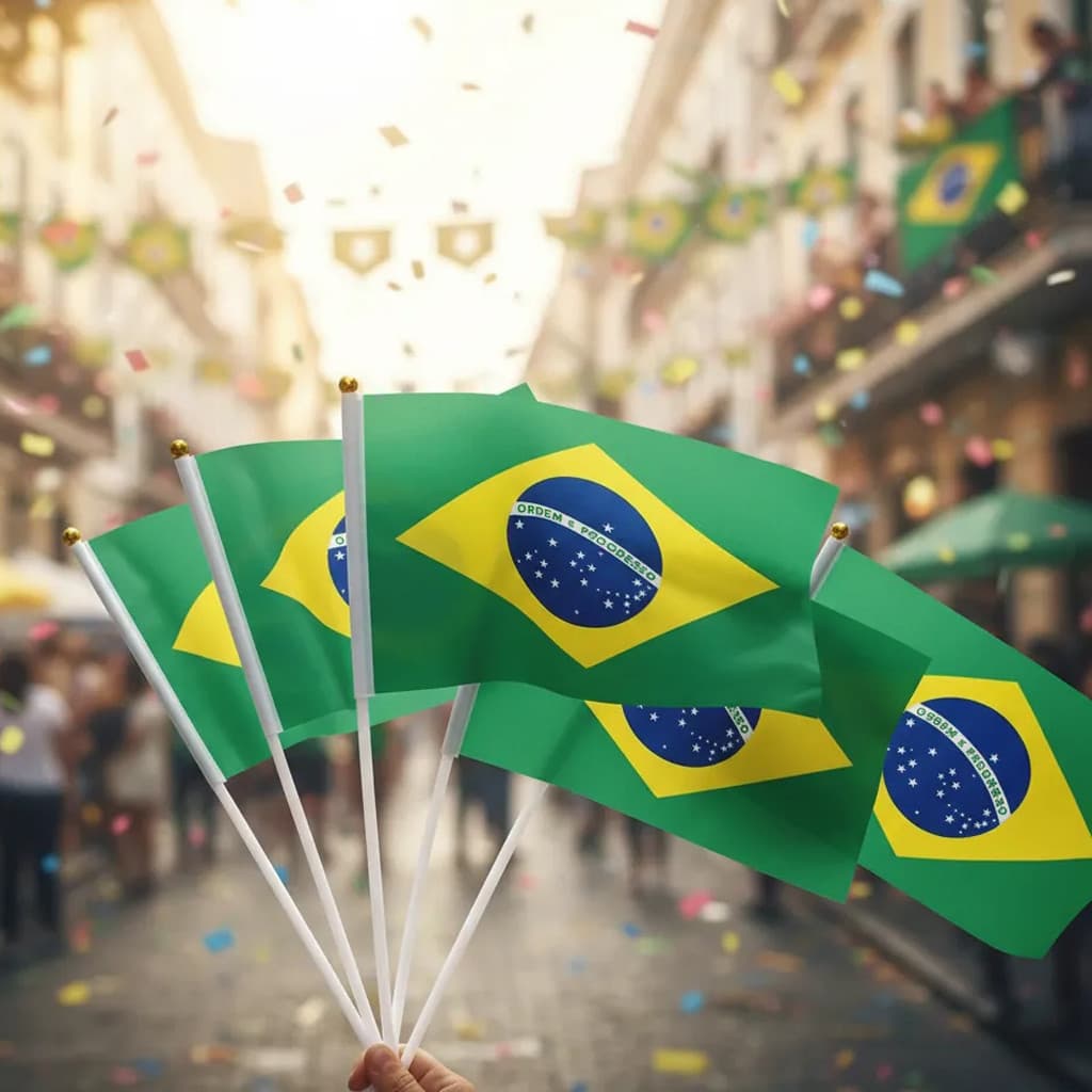 Kit 6/12/24/36 Bandeirinhas Do Brasil De Mão Com Haste Copa Do Mundo