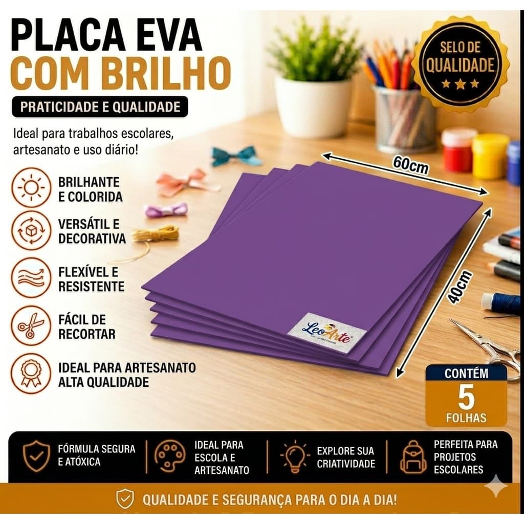 Placa EVA Roxo Liso 40x60cm Leonora Pacote 10unid Artesanato