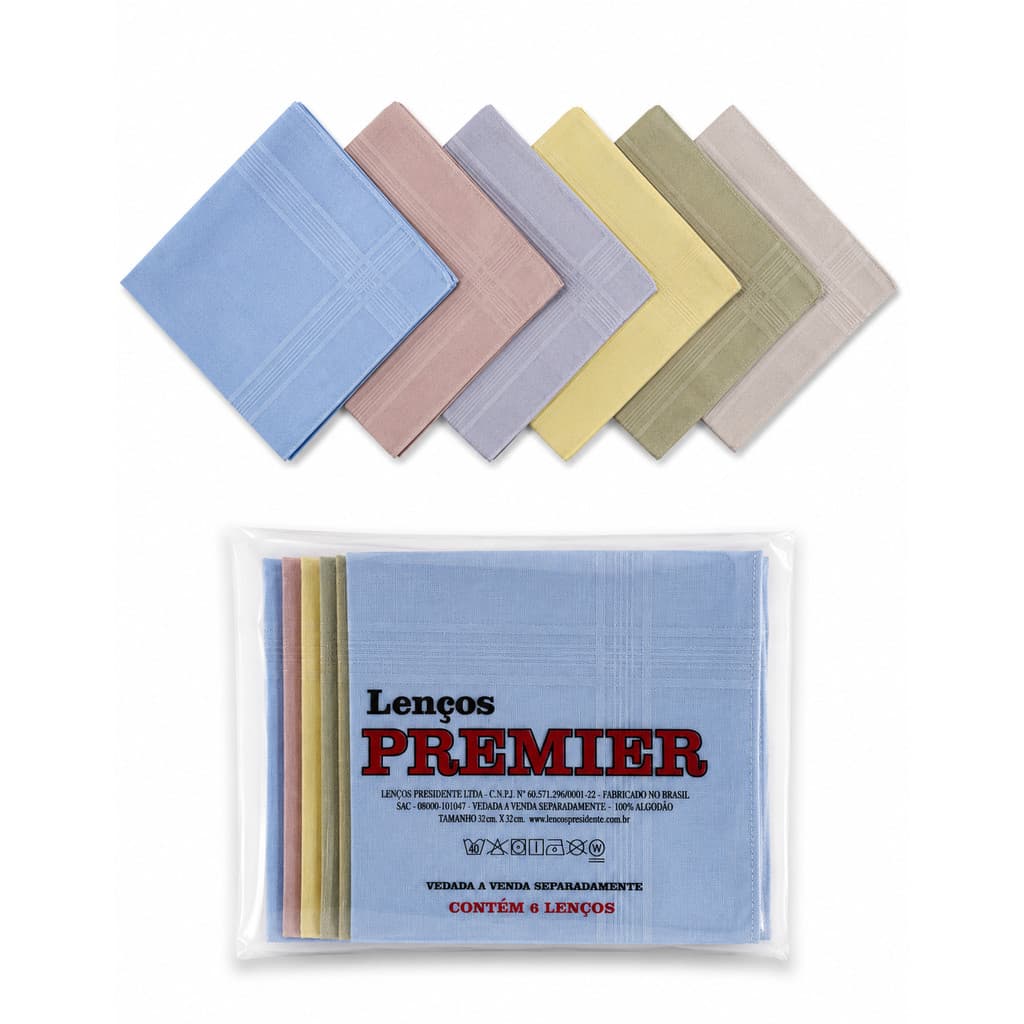 Lenço Presidente Premier Kit 6 Unidades 100% Algodão Unisex Bolso Terno