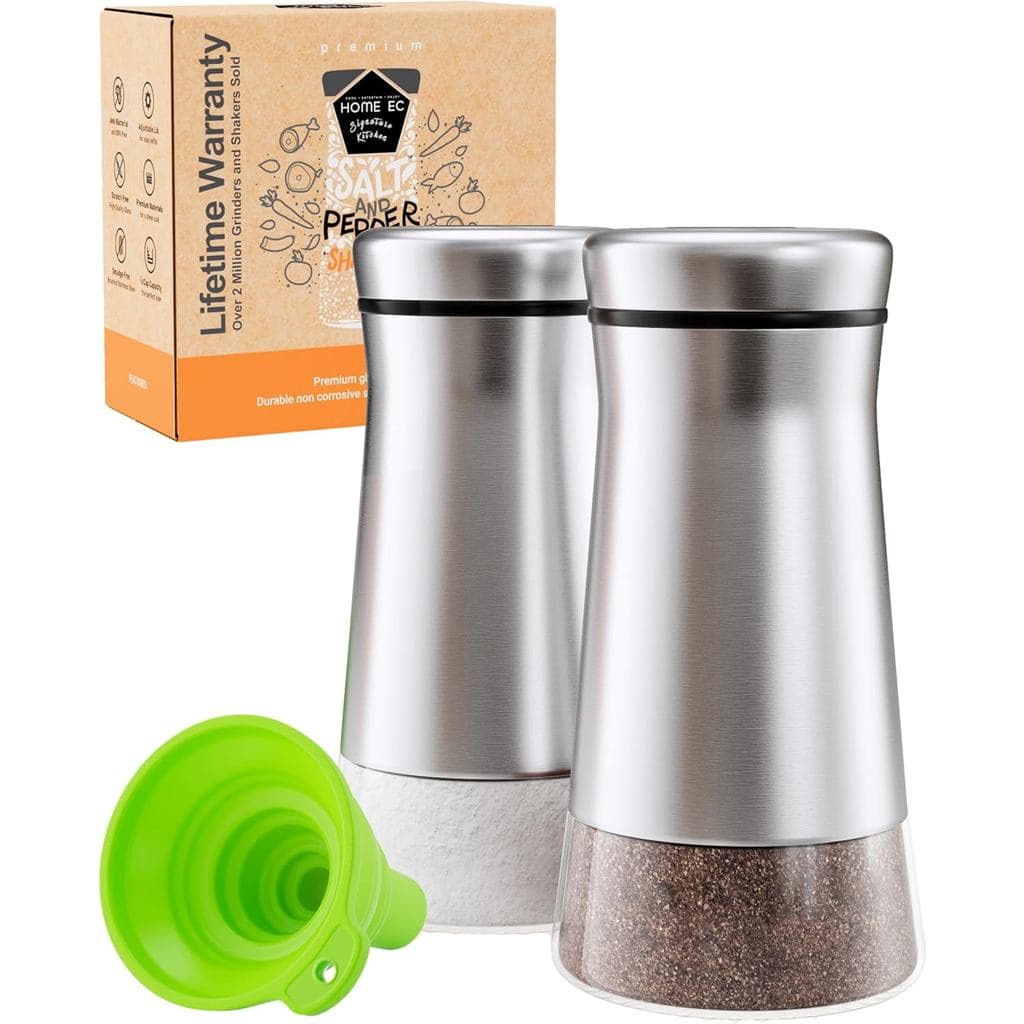 HOME EC Conjunto Original de Saleiros e Pimenteiros com Furos de Dosagem Ajustáveis - Saleiro e Pimenteiro de Vidro e Aç