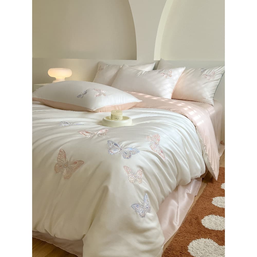 Luz francesa luxo 100 peças borboleta bordado Tencel algodão conjunto de quatro peças verão fresco gelo seda colcha capa