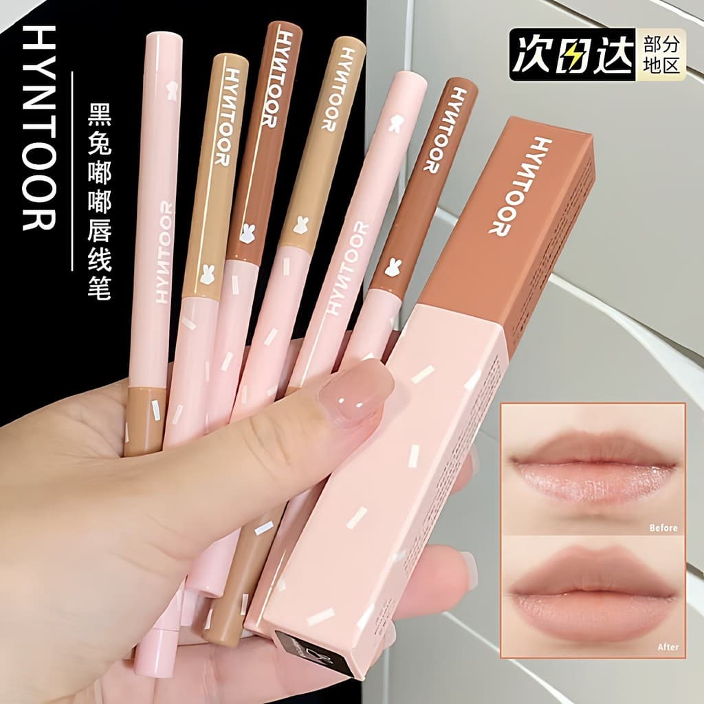 HYNTOOR coelho preto 3D Dudu delineador labial cor Nude contorno preciso forma labial melhorar corretivo labial de longa