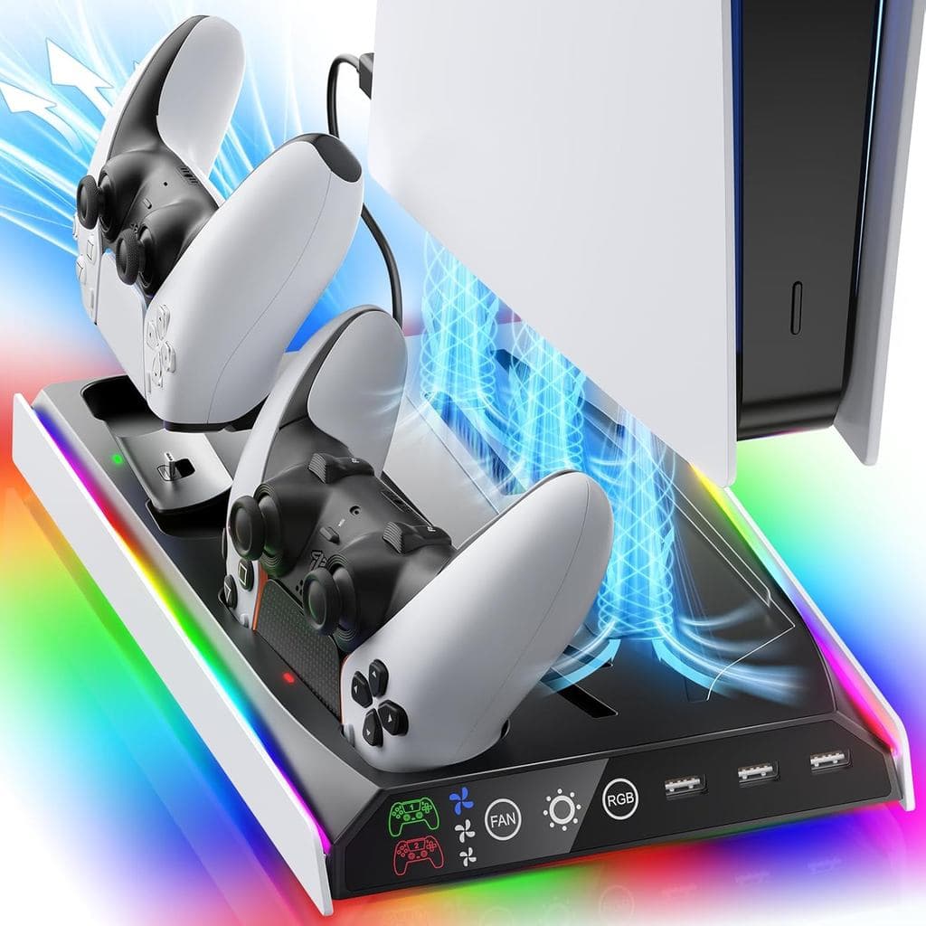 Suporte para PS5/PS5 Slim/Pro com Ventilador de Resfriamento Ajustável, Suporte de Resfriamento para PS5/PS5 Slim/Pro, E