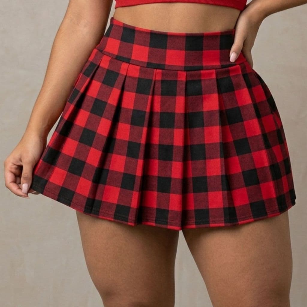 Short Saia Xadrez Feminino Com Short Interno Suplex Cintura Alta