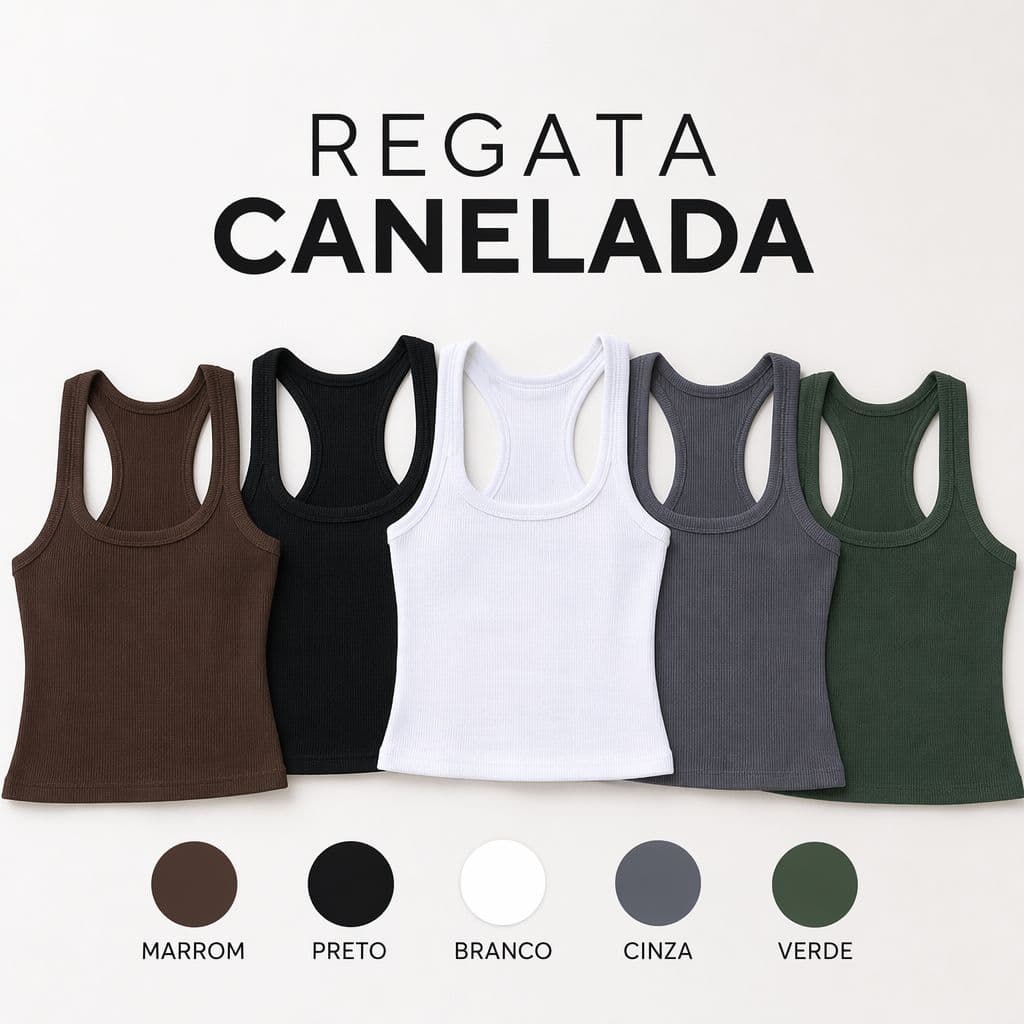 Regata Feminina Canelada Alça Larga Algodão com Elastano