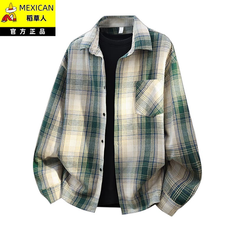 Espantalho Retro xadrez camisa masculina primavera outono japonês estilo geral masculino High-End solto primavera jaquet