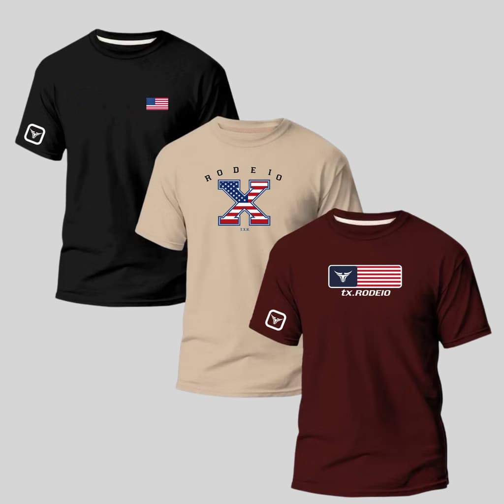 Kit 3 Camisas  Masculina Variáveis Country Rodeio