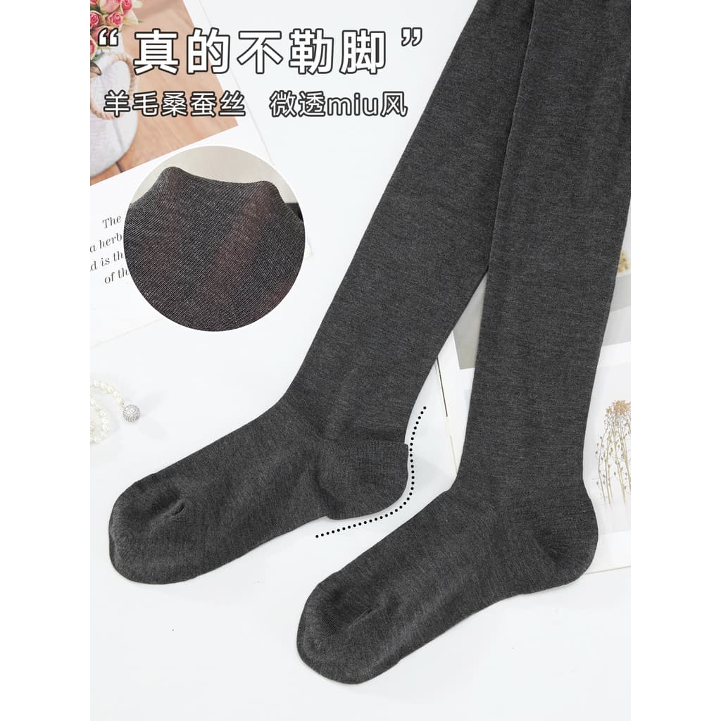 Salto de ângulo reto com tipo pé meia-calça de lã de seda amoreira feminina primavera outono estilo fino Leggings ligeir