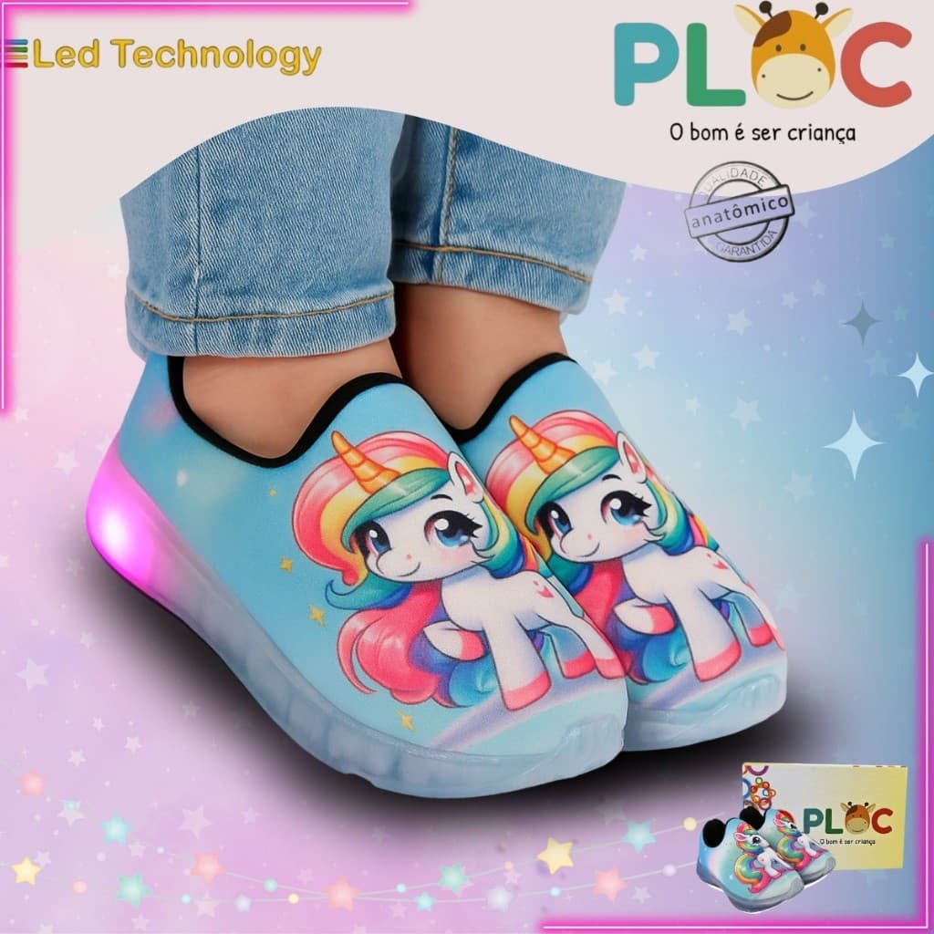 Tênis Led Tecnology Cores Ploc Pisou Piscou Personagens - Unicórnio