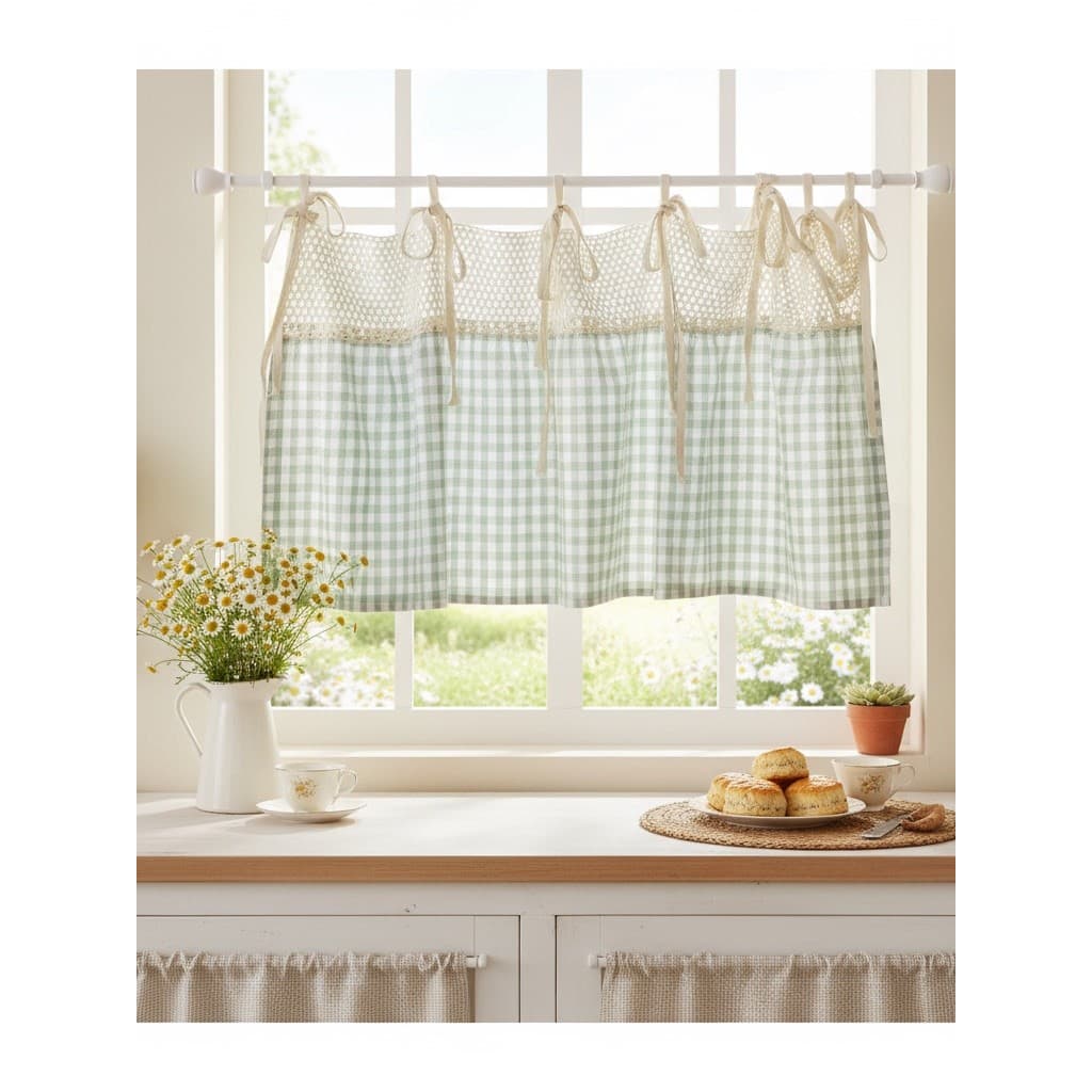Cozinha fresca estilo americano costura algodão linho renda verde xadrez porta Retro rendas cortina de porta meia cortin