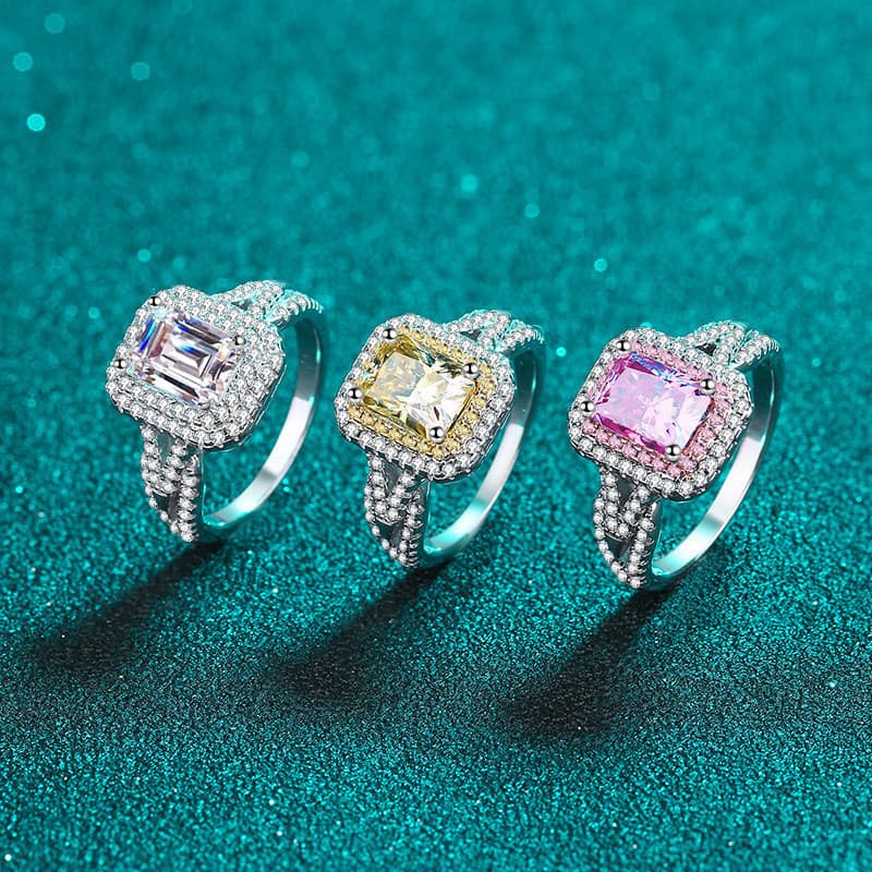 Anel de prata esterlina 925 feminino incrustado rosa amarelo Moissanite anel casal presente