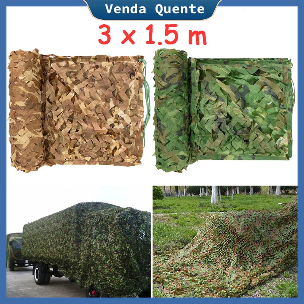 Cortina de rede camuflada de 3x1,5 m, feita de malha durável, adequada para caça, observação da vida selvagem e camping