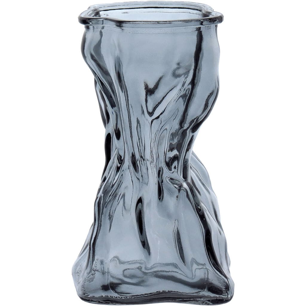 Vaso Decorativo Enfeite Planta Amassado Vidro 17x7x9cm Fume Flores Suculenta Sala Jardim Casa