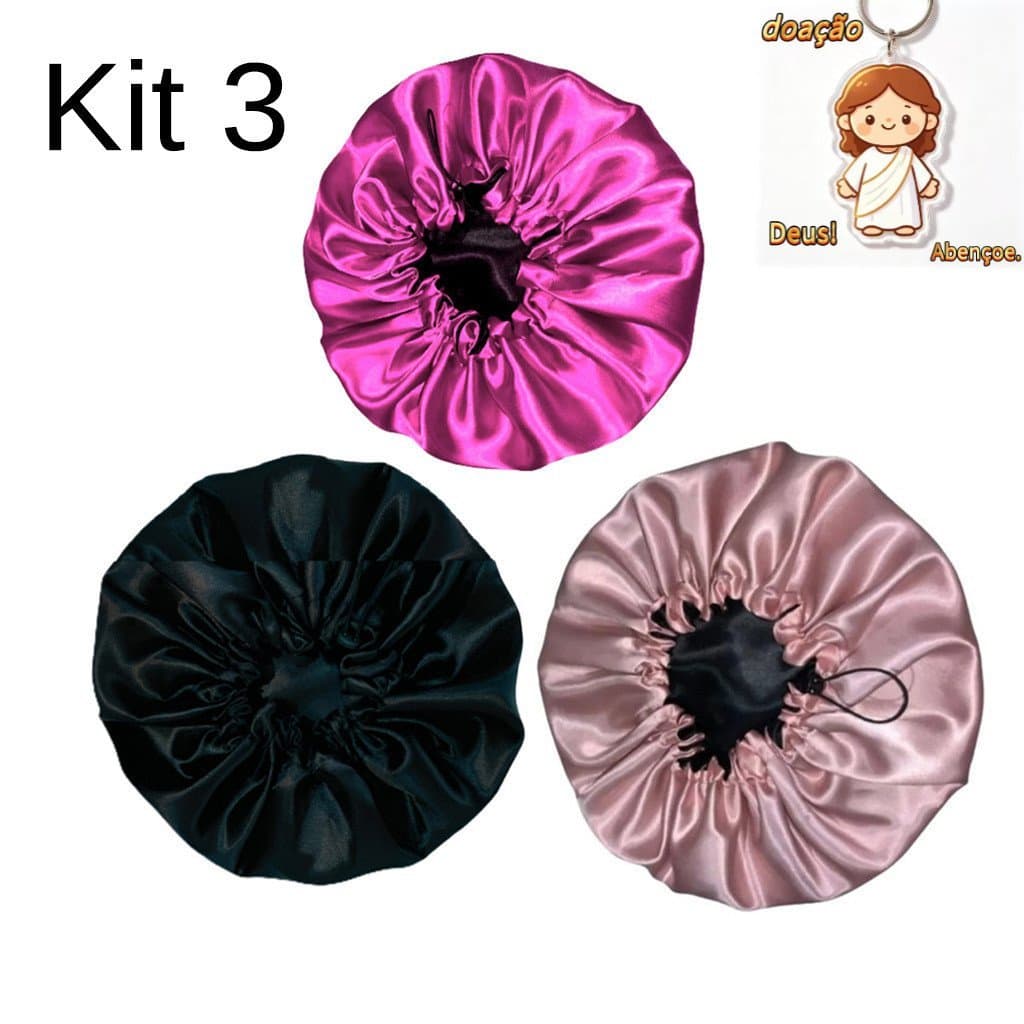 Kit 3 Toucas de Cetim Premium Noturnas | Dupla Face Ajustável | Presente Encantador | Venda no atacado（Dar chaveiro）