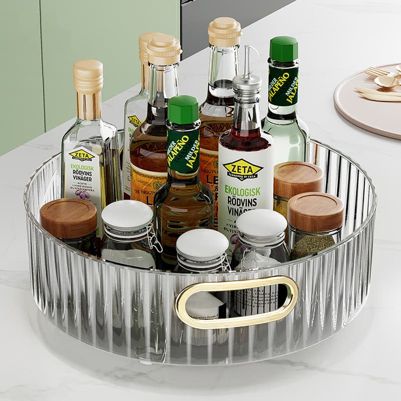 Cozinha rotativa tempero Rack prateleira tempero garrafa pode multifuncional bandeja de frutas sala estar mesa café band