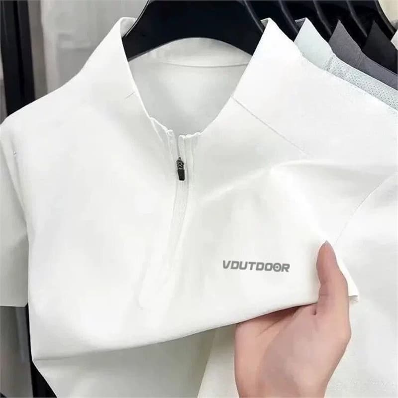 VDOUT Esportes ao ar livre meio zíper de secagem rápida camiseta de manga curta masculina faixa reflexiva camisa de cicl