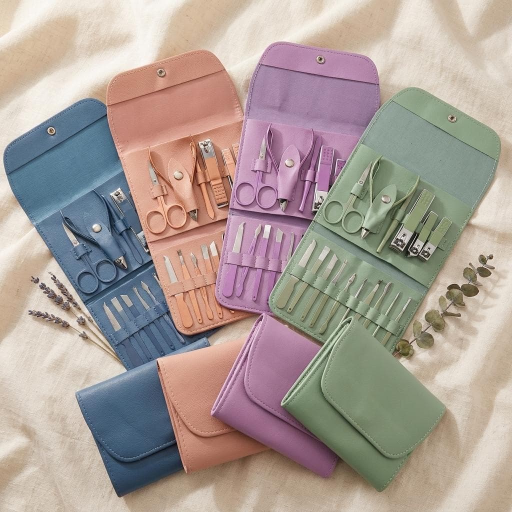 Kit De Unhas Completo 16 Peças |3 em 1 | Manicure Pedicure Estojo Luxo | 4 Cores | Cortador Alicate E Ferramentas De Aço