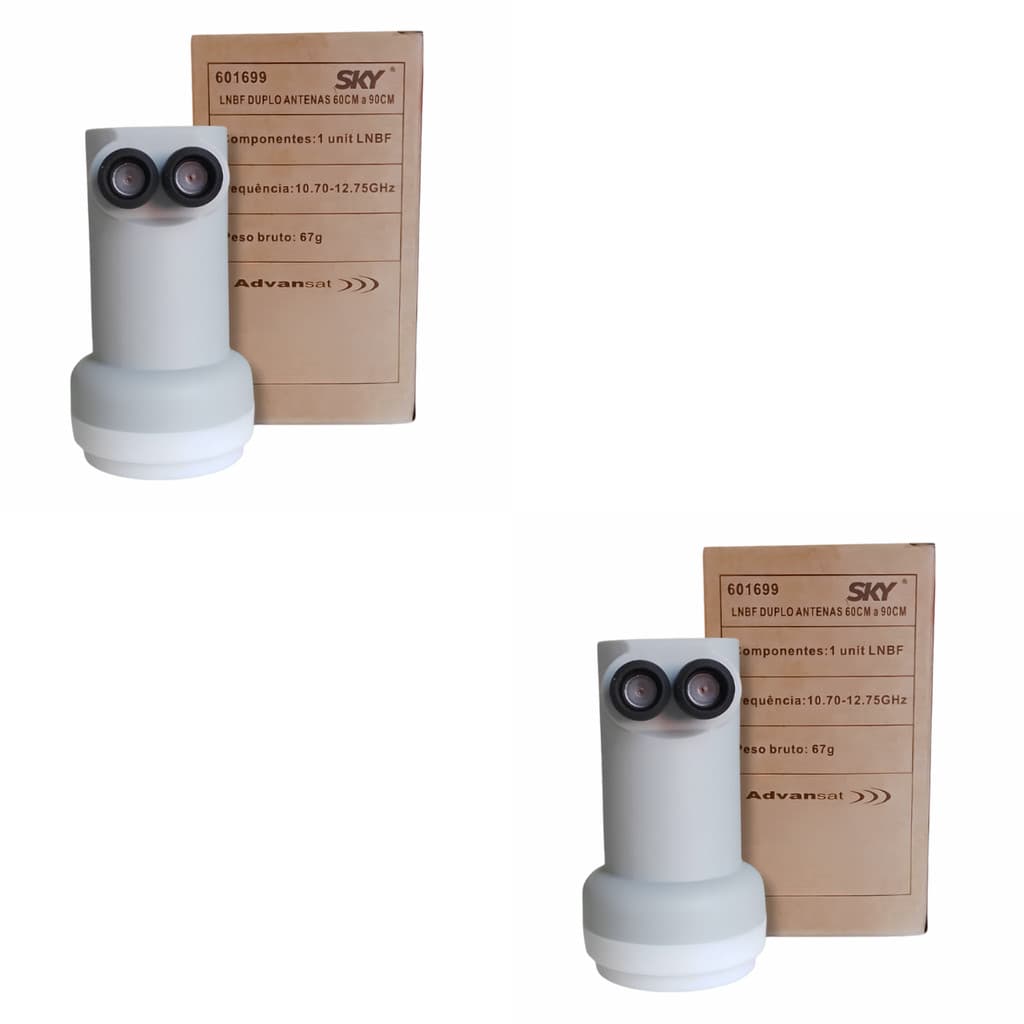Kit 2 Lnbf Duplo Banda Ku Universal Padrão Sky Hd Duas Saídas Advansat Imagevox