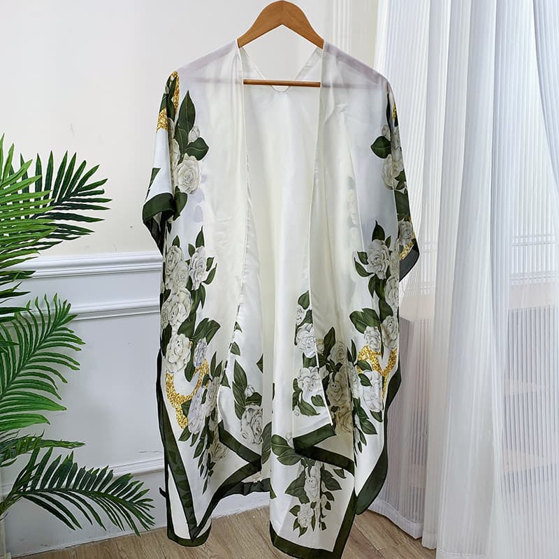 Primavera verão novo estilo cetim exterior wear senhoras xale temperamento influenciador mesmo estilo Cheongsam High-End