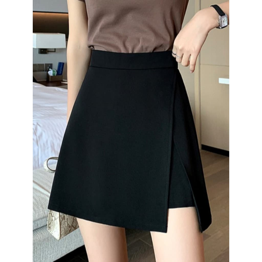 Saia feminina verão pequena saia feminina cintura alta a linha saia 2024 novo estilo preto Split Hip um passo saia