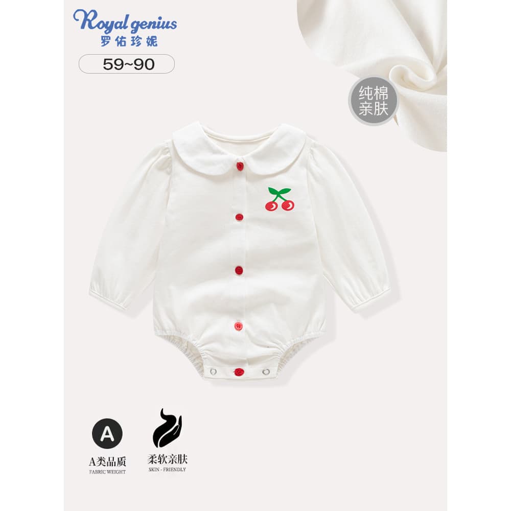 Roupas de bebê menina macacão de bebê gola de boneca algodão puro primavera outono cereja moda doce cem dias domingo mac