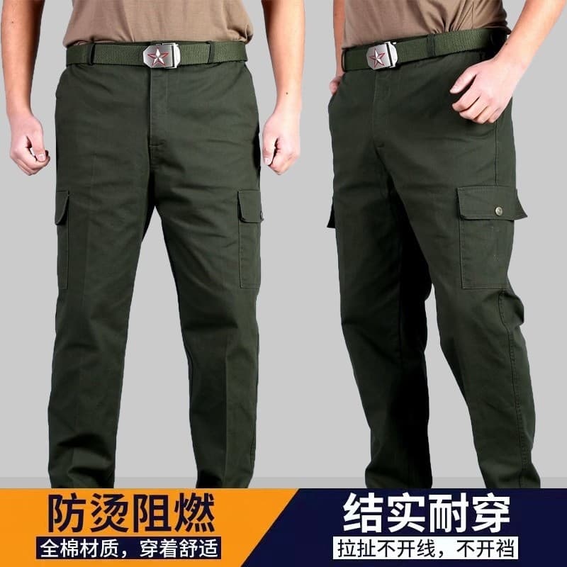 Calças de trabalho de algodão puro masculino resistente à sujeira primavera outono calças de seguro de trabalho soltas M