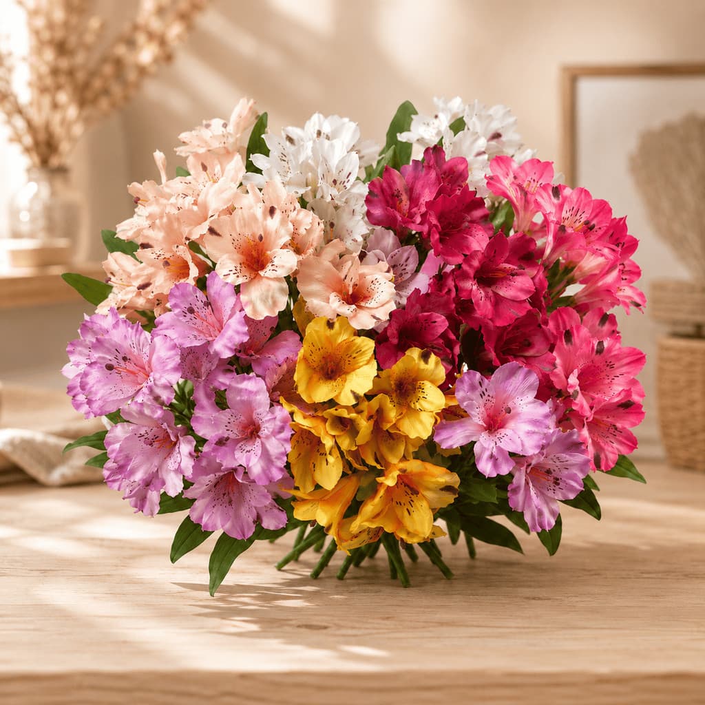 Buquê Artificial de Astromelia 35cm com 5 Ramos e 15 Flores/H0063
