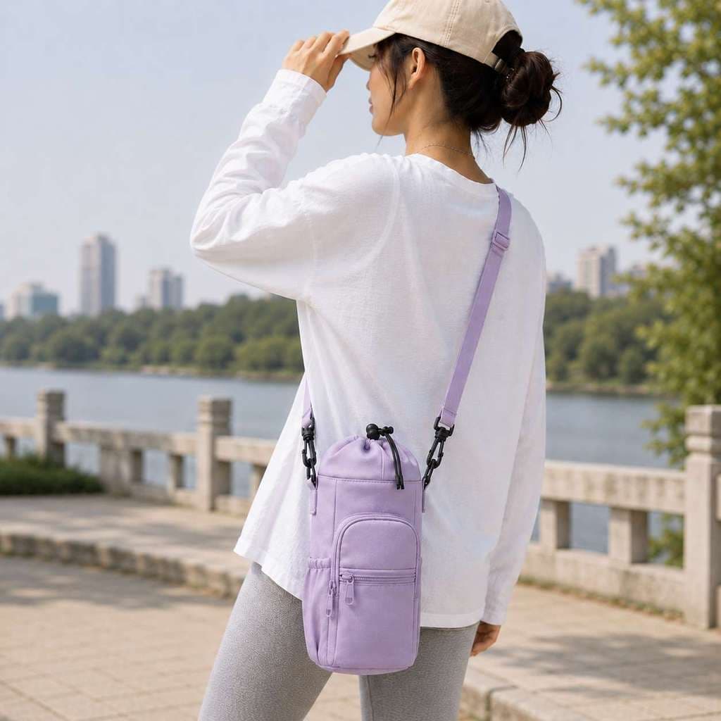 Bolsa Feminina Porta Garrafa e Celular Transversal Tiracolo com Alça Ajustável para Academia Esporte Caminhada e Viagem