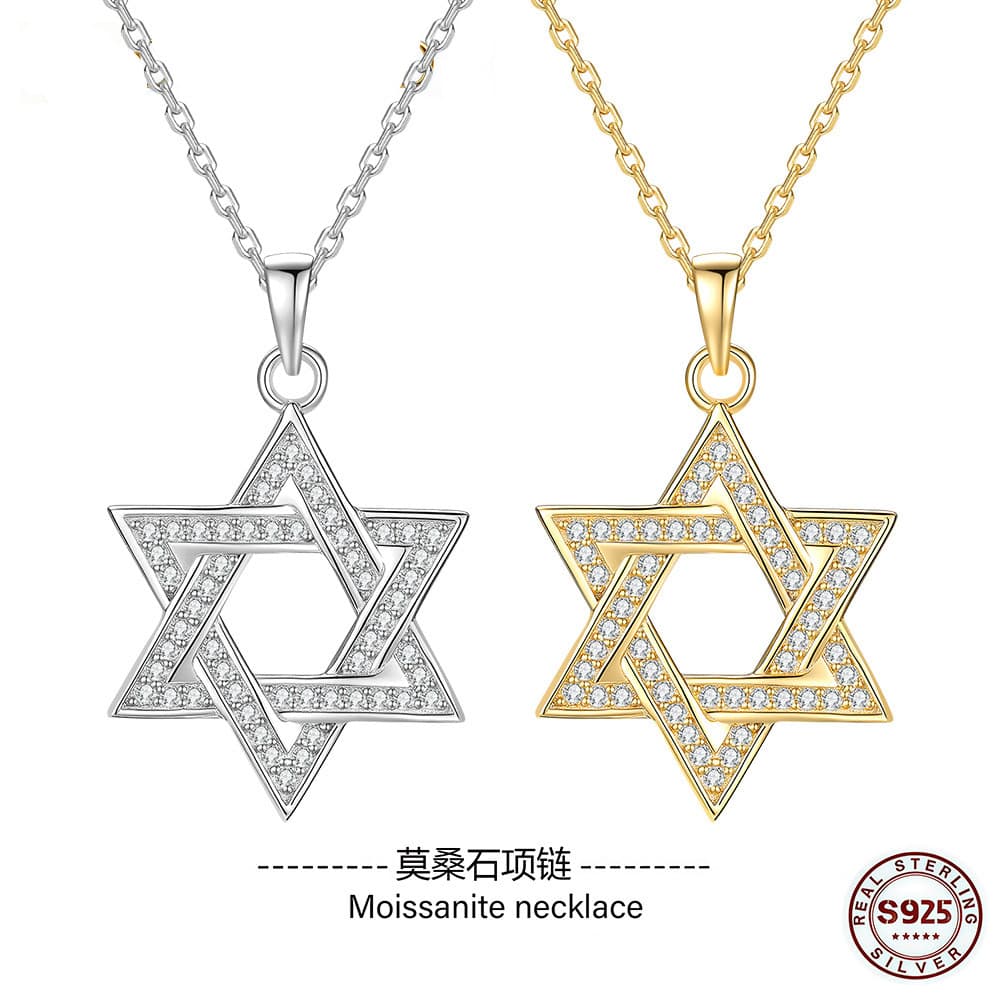 (XIBU)Colar Prata 925 Estrela de Davi Hexagrama Cravejado Moissanite Luxo Hip-Hop Casal Gargantilha Com Certificado