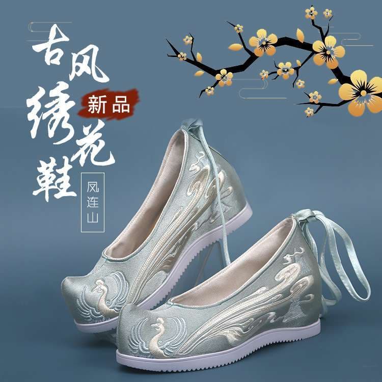 Primavera verão Original combinando antigo Hanfu sapatos femininos bordados aumento interno Ming feito traje antigo sapa