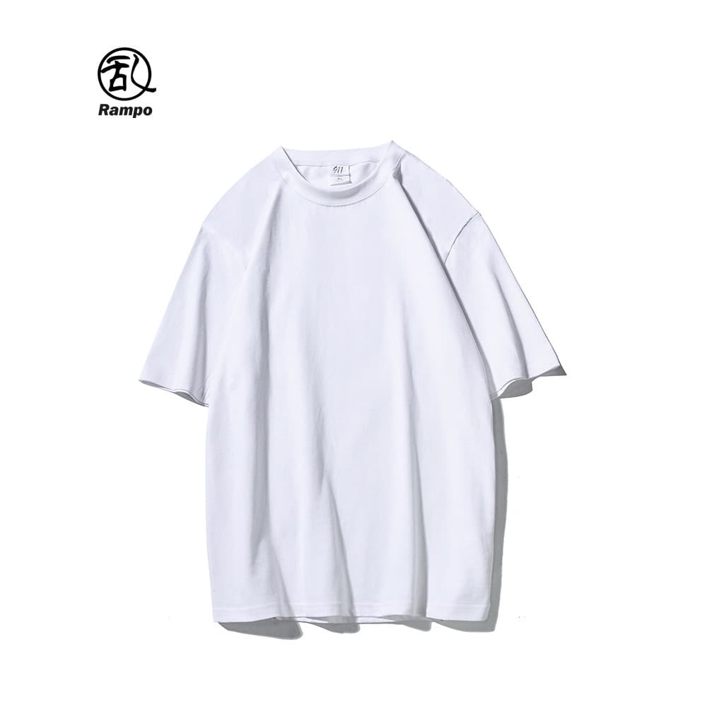 Solto 260g pesado puro algodão manga curta camiseta masculina na moda Casual camiseta em torno do pescoço cor sólida