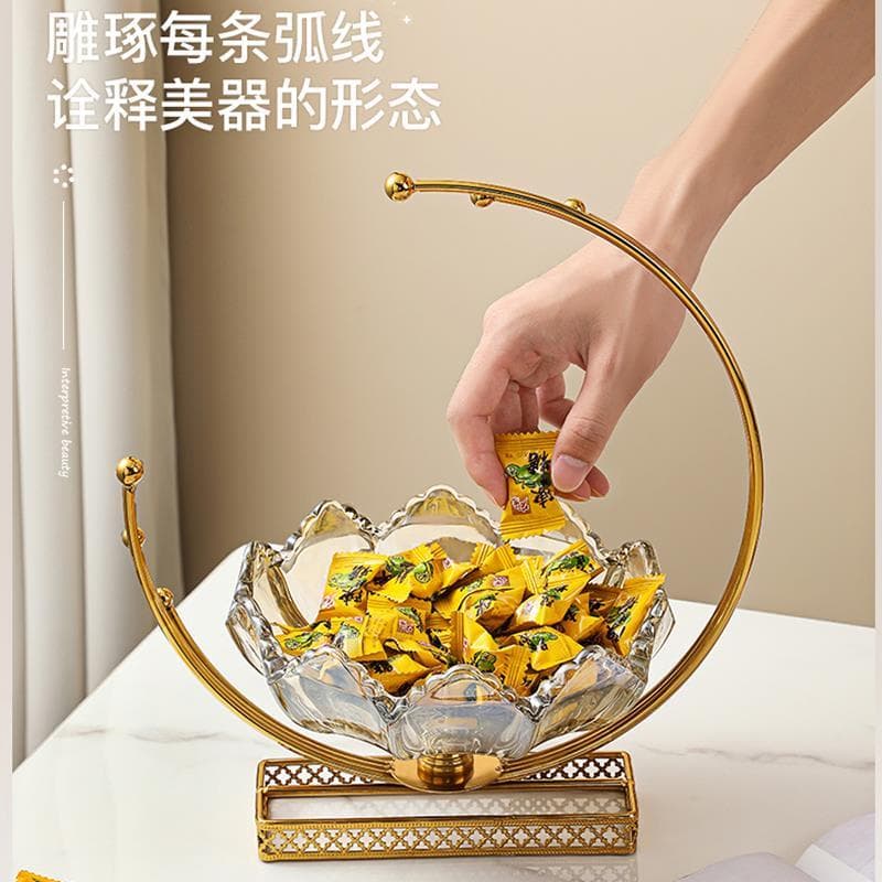 Prato de frutas dourado francês de vidro cristal luz requintada influenciador de luxo doméstico sala de estar mesa de ca