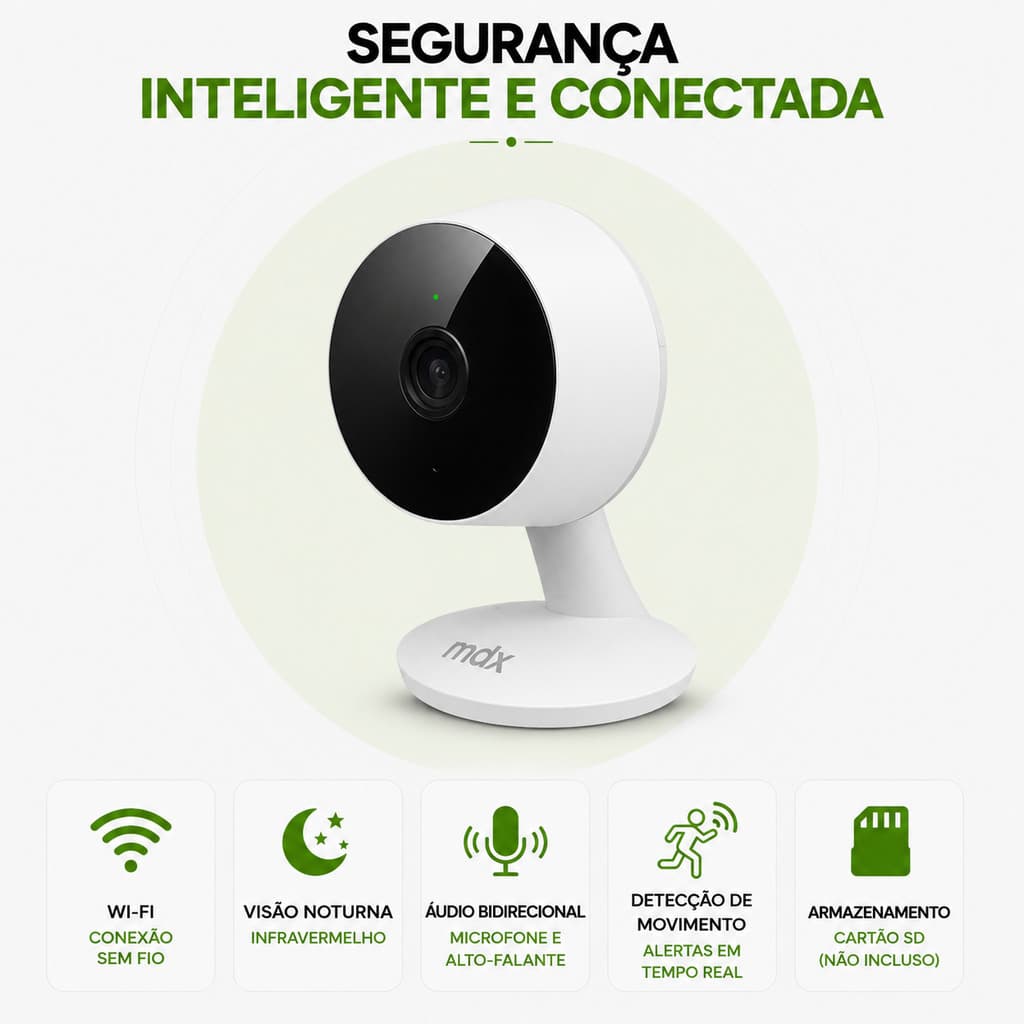 Câmera Wi-Fi MDX 3MP Interna com Acesso Remoto e Monitoramento em Tempo Real