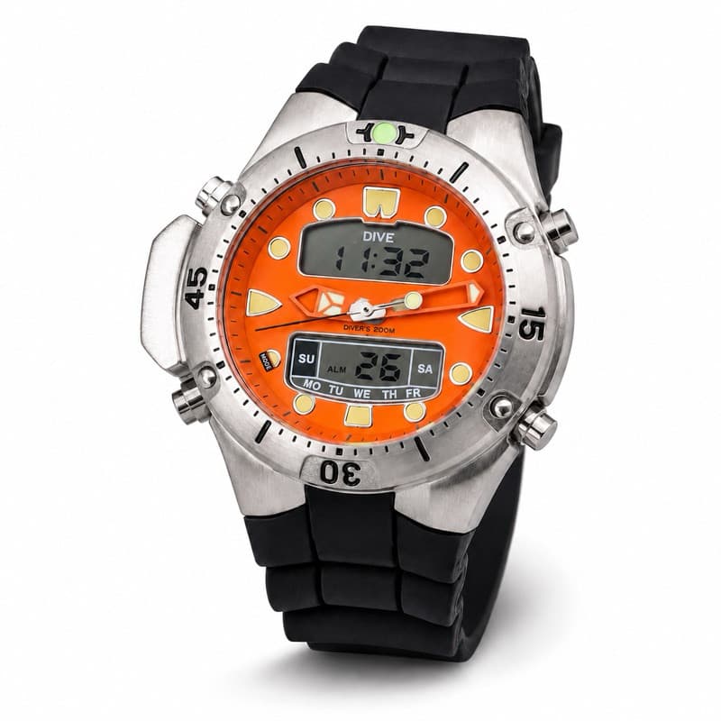 Relógio Masculino Analógico Digital.. Diver..Laranja Pulseira Silicone