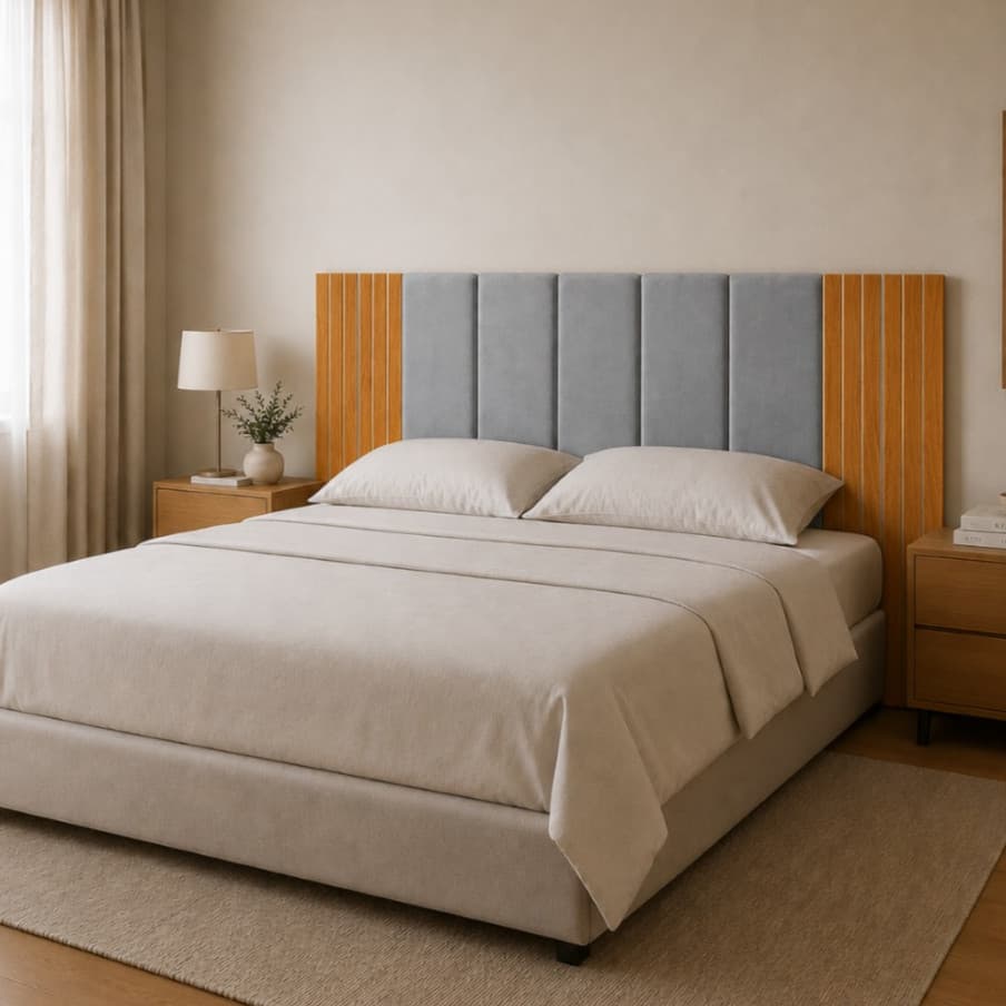 Cabeceira Modular com Painel Ripado MDF Para Cama Box Casal King Queen