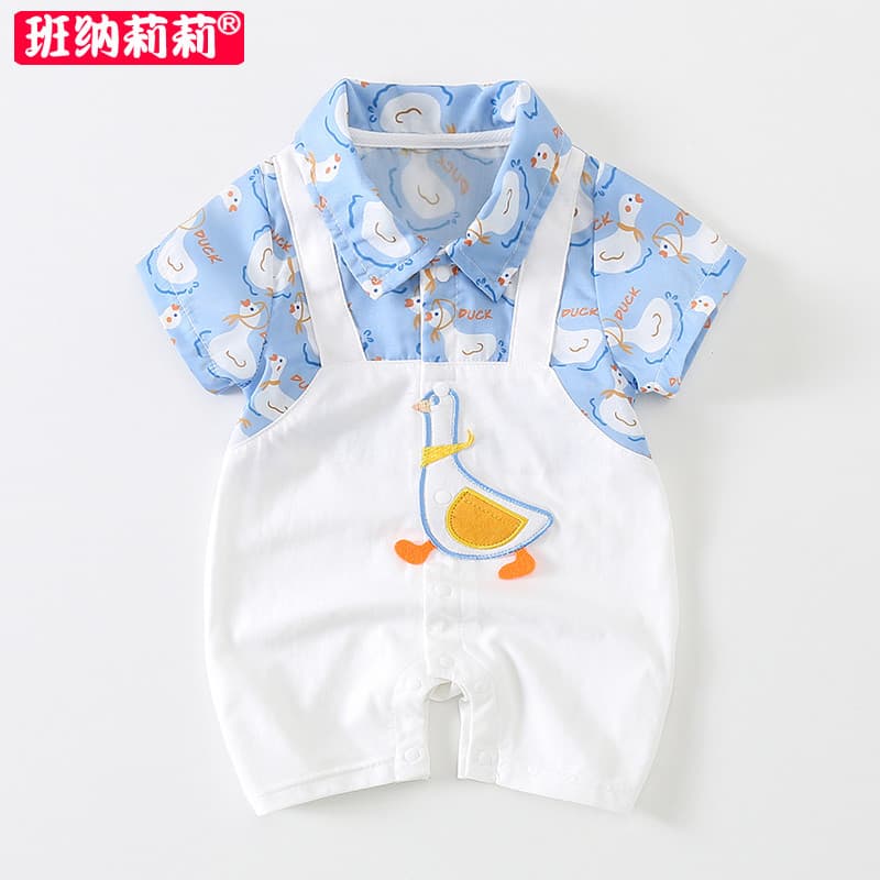 Bebê roupas de verão falso de duas peças de manga curta de um ano de idade bebê moda macacão puro algodão Outing roupas